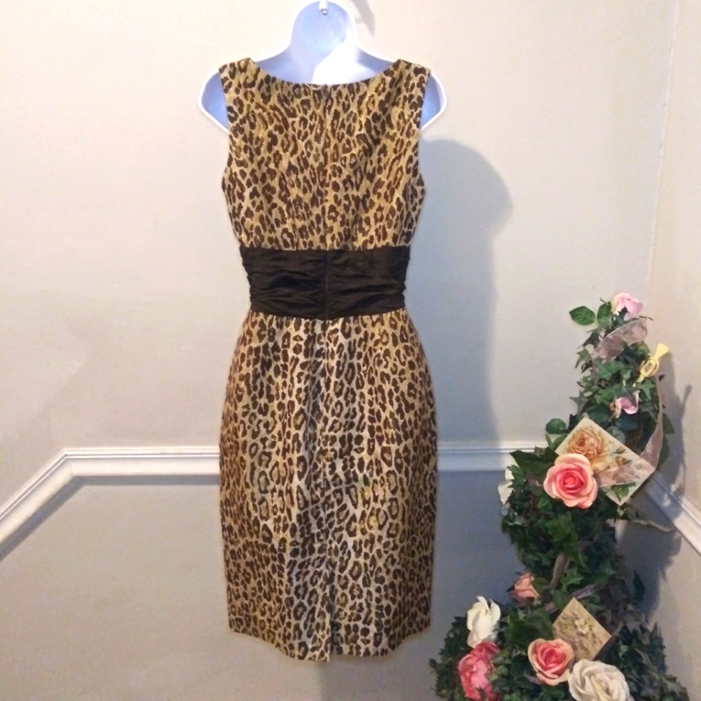 Vintage 90's Nicole Bakti Sexy Leopard Print Silk Brocade Cocktail Dress - Picture 5 of 12